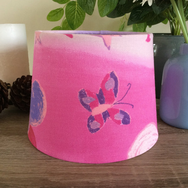 Shades at Grays Childrens lampshade Small tapered / Table lamp/floor stand / 29mm Pretty in pink print lampshade handcrafted lighting made in new zealand