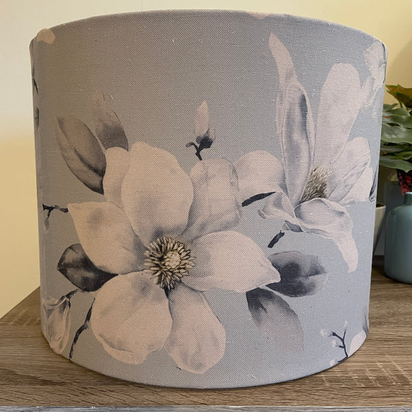 Shades at Grays Lampshades Silver blue magnolias lampshade handcrafted lighting made in new zealand