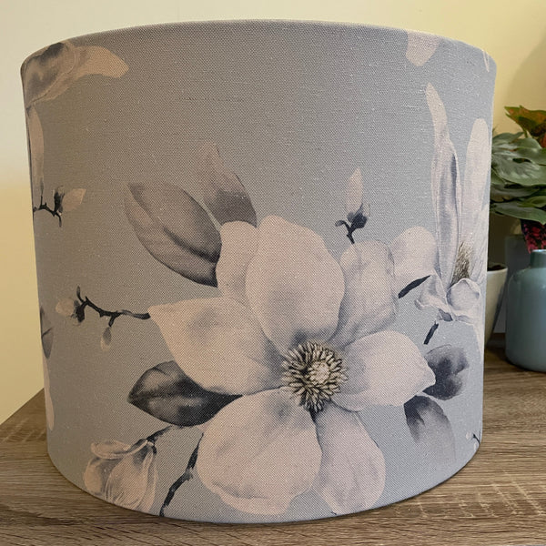 Shades at Grays Lampshades Silver blue magnolias lampshade handcrafted lighting made in new zealand