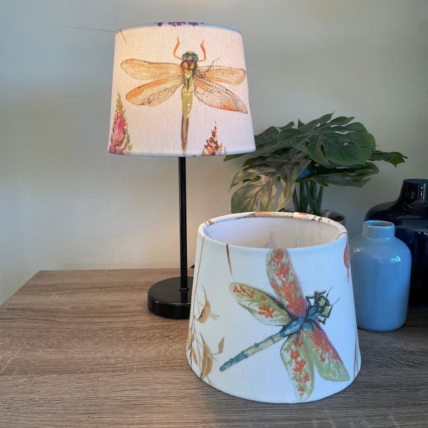 Shades at Grays Lampshades Dragonfly pink-cream fabric lampshade handcrafted lighting made in new zealand