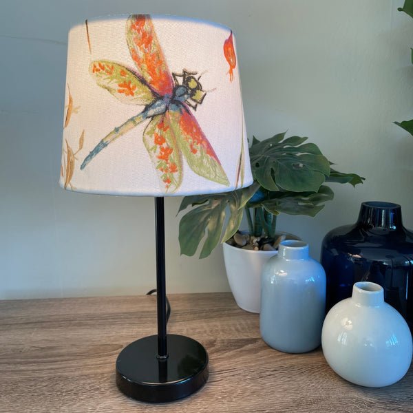 Shades at Grays Lampshades Small tapered / Table lamp/floor stand / 29mm Dragonfly pink-cream fabric lampshade handcrafted lighting made in new zealand
