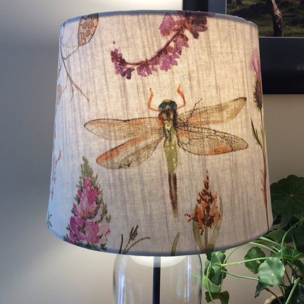 Shades at Grays Lampshades Dragonfly pink-cream fabric lampshade handcrafted lighting made in new zealand