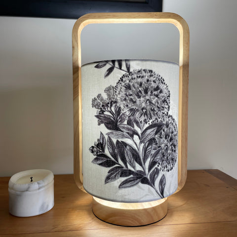 Shades at Grays Timber and blossom grey table lamp handcrafted lighting made in new zealand