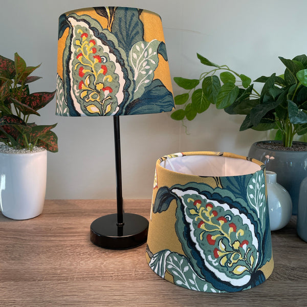 Shades at Grays Lampshades Mustard floral lampshade handcrafted lighting made in new zealand