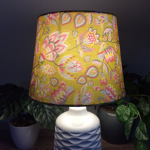 Shades at Grays Lampshades Folk floral mustard lampshade handcrafted lighting made in new zealand