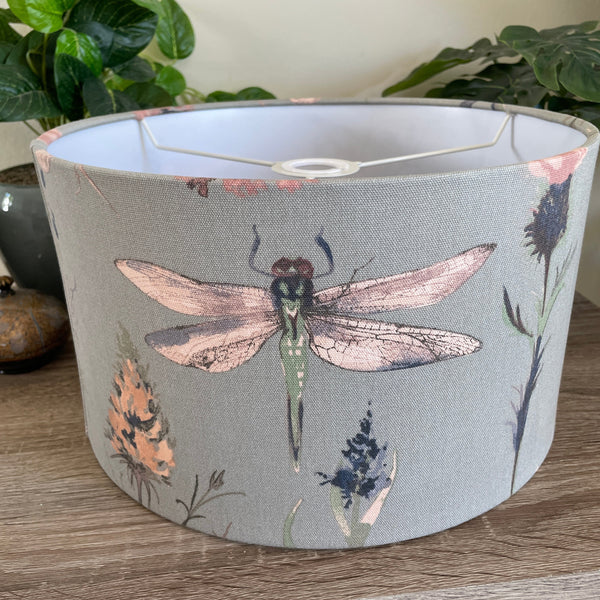 Shades at Grays Lampshades Medium drum / Ceiling/pendant / 29mm Dragonfly grey fabric lampshade handcrafted lighting made in new zealand