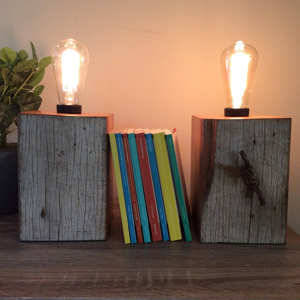 Shades at Grays Edison Lamp Edison Lamp - Book Ends Pair Marker Post Edison Lamp - Book Ends Reclaimed Fence Post Series #2 handcrafted lighting made in new zealand