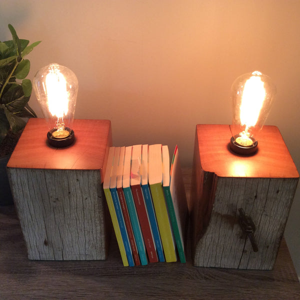 Shades at Grays Edison Lamp Edison Lamp - Book Ends Pair Marker Post Edison Lamp - Book Ends Reclaimed Fence Post Series #2 handcrafted lighting made in new zealand