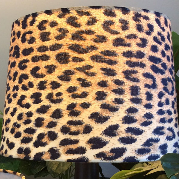 Shades at Grays Lampshades Medium tapered / Table lamp/floor stand / 29mm Leopard print fabric lampshade handcrafted lighting made in new zealand