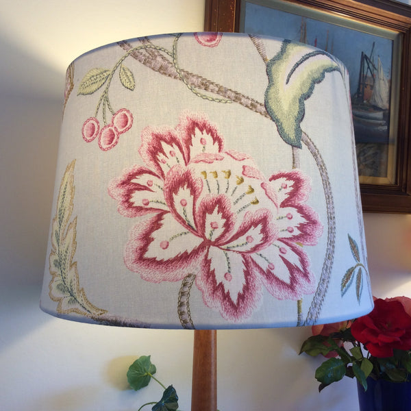 Shades at Grays Lampshades Large tapered / Table lamp/floor stand / 29mm Pink floral and vines lampshade handcrafted lighting made in new zealand