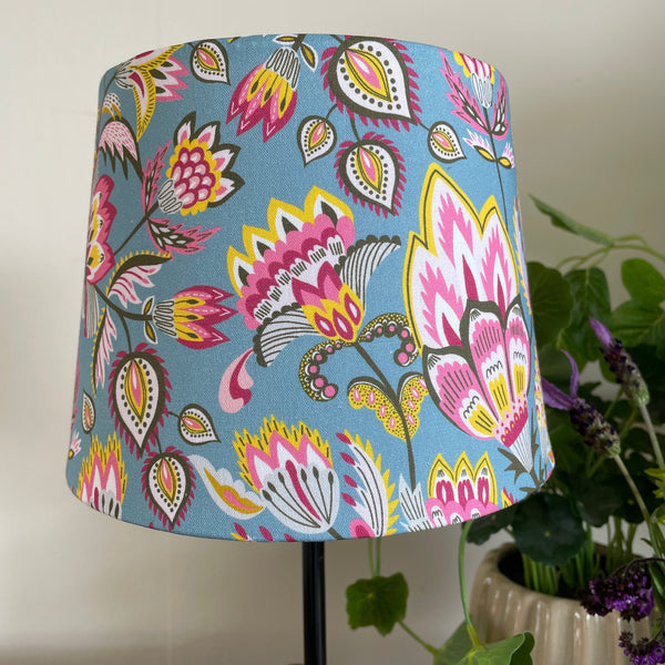 Shades at Grays Lampshades Folk floral teal lampshade handcrafted lighting made in new zealand