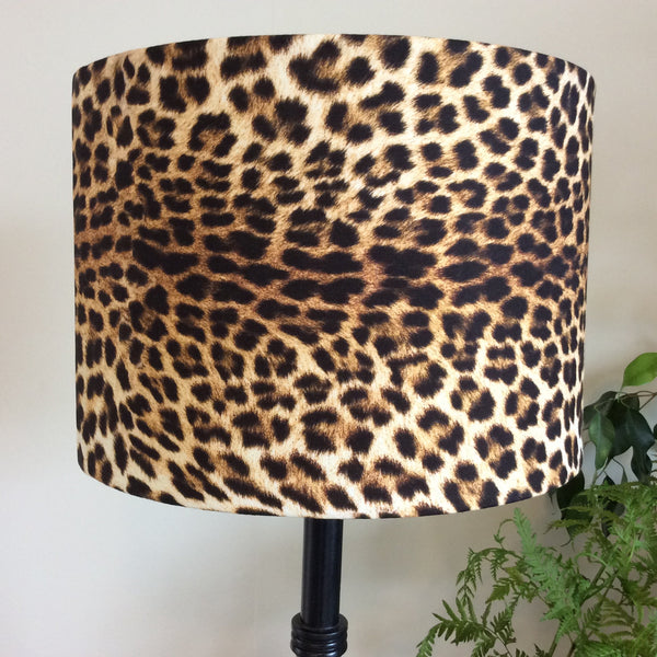 Shades at Grays Lampshades Large drum / Table lamp/floor stand / 29mm Leopard print fabric lampshade handcrafted lighting made in new zealand
