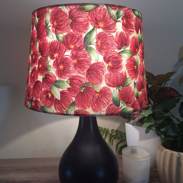 Shades at Grays Lampshades Medium tapered / Table lamp/floor stand / 29mm Pohutukawa blossom on cream fabric lampshade handcrafted lighting made in new zealand