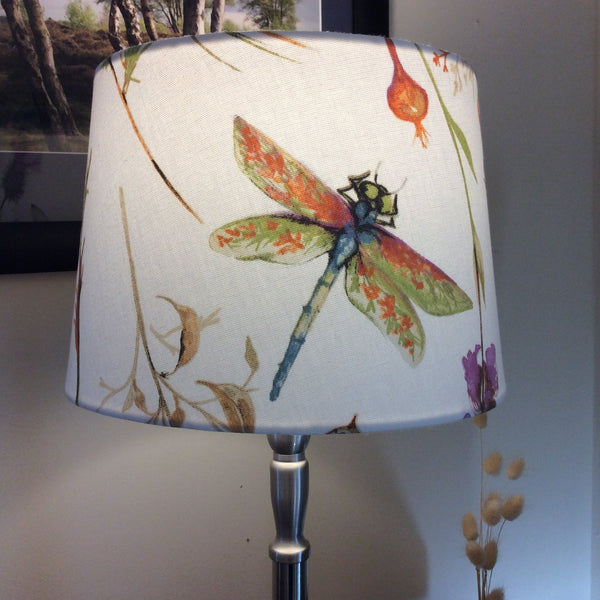 Shades at Grays Lampshades Medium tapered / Table lamp/floor stand / 29mm Dragonfly pink-cream fabric lampshade handcrafted lighting made in new zealand