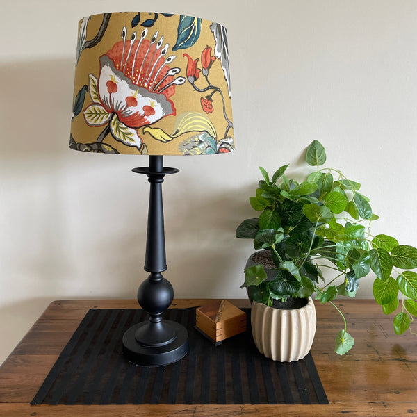 Shades at Grays Lampshades Mustard floral lampshade handcrafted lighting made in new zealand