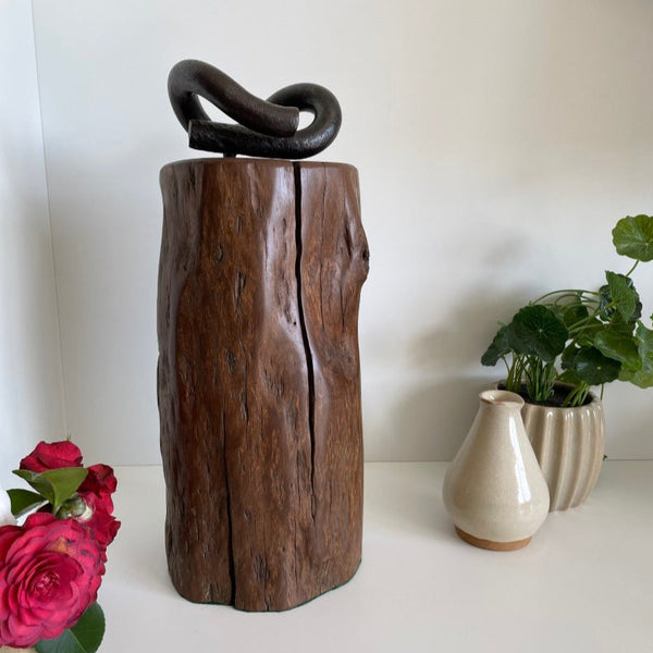 Keep Me Post, Shades at Grays doorstop, round jarrah post from Eastbourne wharf with railway clip.