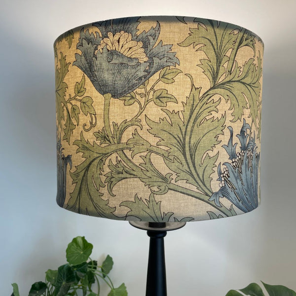 Shades at Grays Lampshades Morris & Co Sage Green fabric lampshade Bespoke William Morris fabric lampshade handcrafted lighting made in new zealand