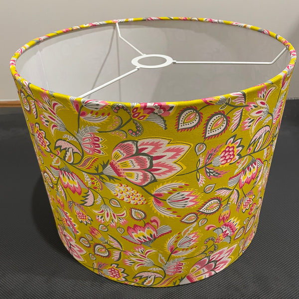 Shades at Grays Lampshades Large drum / Ceiling/pendant / 29mm Folk floral mustard lampshade handcrafted lighting made in new zealand