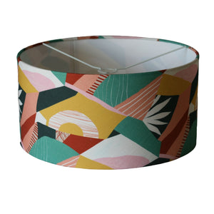 Shades at Grays Lampshades Large barrel / Table lamp/floor stand / 29mm Multi coloured abstract fabric lampshade handcrafted lighting made in new zealand