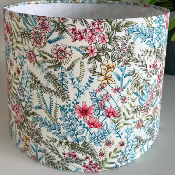 Shades at Grays Lampshades Medium drum / Table lamp/floor stand / 29mm Pretty meadow fabric lampshade handcrafted lighting made in new zealand