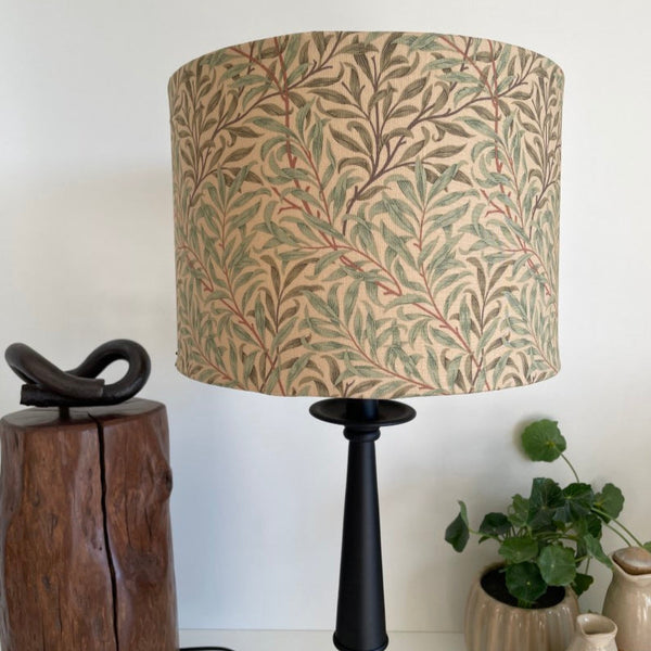 Shades at Grays Lampshades Morris & Co Willow Boughs - Sage Green fabric lampshade Bespoke William Morris fabric lampshade, Deep Red handcrafted lighting made in new zealand