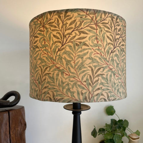 Shades at Grays Lampshades Morris & Co Willow Boughs - Sage Green fabric lampshade Bespoke William Morris fabric lampshade, willow boughs, Sage green leaf pattern with rust red stems handcrafted lighting made in new zealand