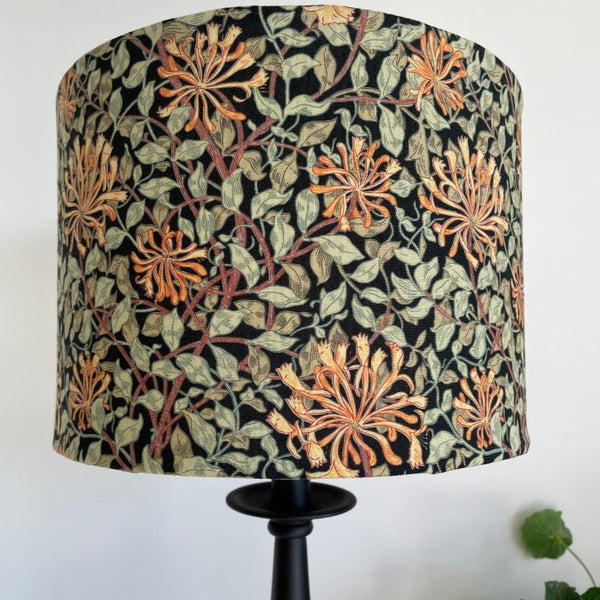 Shades at Grays Lampshades Morris & Co Honeysuckle - Black - Fabric Lampshade Bespoke Designer Fabric Lampshade, Lots of Options Available handcrafted lighting made in new zealand
