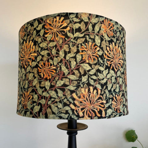 Shades at Grays Lampshades Morris & Co Honeysuckle - Black - Fabric Lampshade Bespoke Designer Fabric Lampshade, Lots of Options Available handcrafted lighting made in new zealand