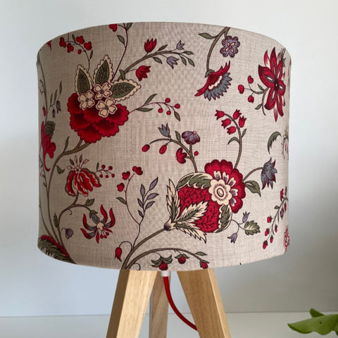 Shades at Grays medium drum fabric lampshade with French General Blanchet Roche fabric. Unlit 