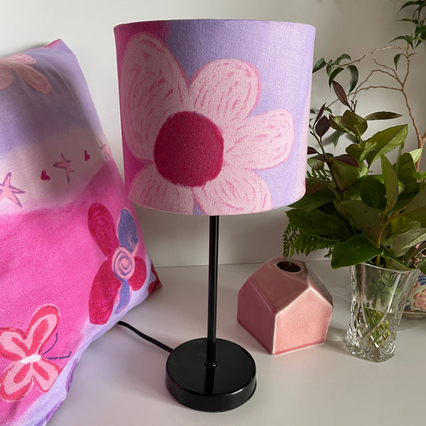 Small drum fabric lampshade in variety of pinks and lavender