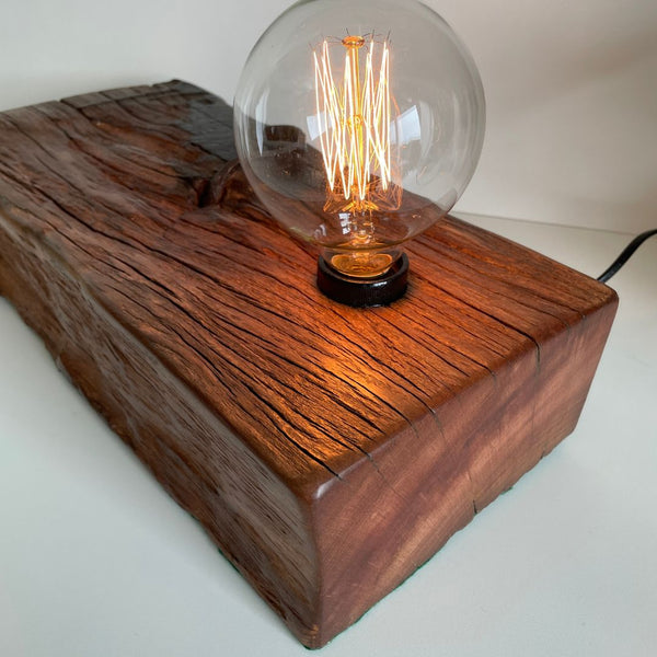 Shades at Grays Lighting Edison and Timber Table Lamp - Wharf series #85 Wooden Table Lamp |Unique | Handcrafted from 100 year old wharf timber handcrafted lighting made in new zealand