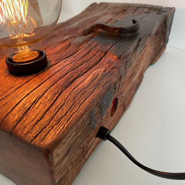 Shades at Grays Lighting Edison and Timber Table Lamp - Wharf series #85 Wooden Table Lamp |Unique | Handcrafted from 100 year old wharf timber handcrafted lighting made in new zealand