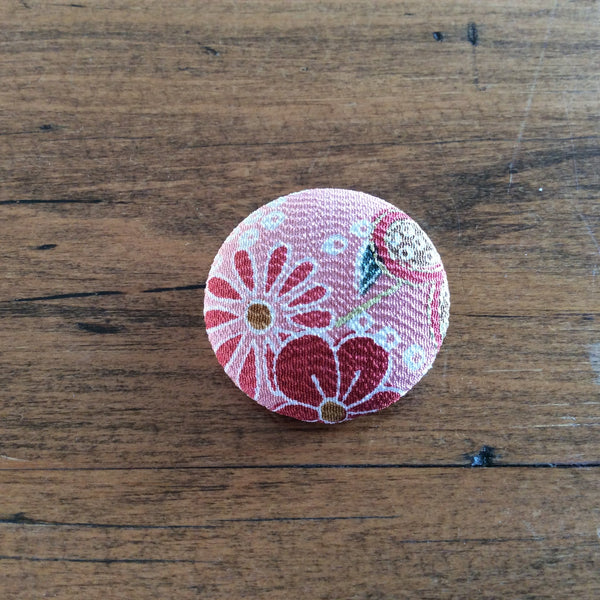 Shades at Grays Badge Single badge / Red flowers Vintage kimono badge handcrafted lighting made in new zealand