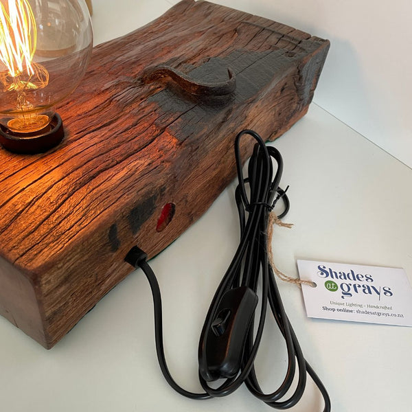 Shades at Grays Lighting Edison and Timber Table Lamp - Wharf series #85 Wooden Table Lamp |Unique | Handcrafted from 100 year old wharf timber handcrafted lighting made in new zealand