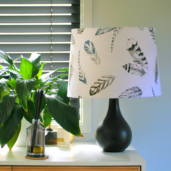 Shades at Grays Lampshades White feathers print lampshade handcrafted lighting made in new zealand