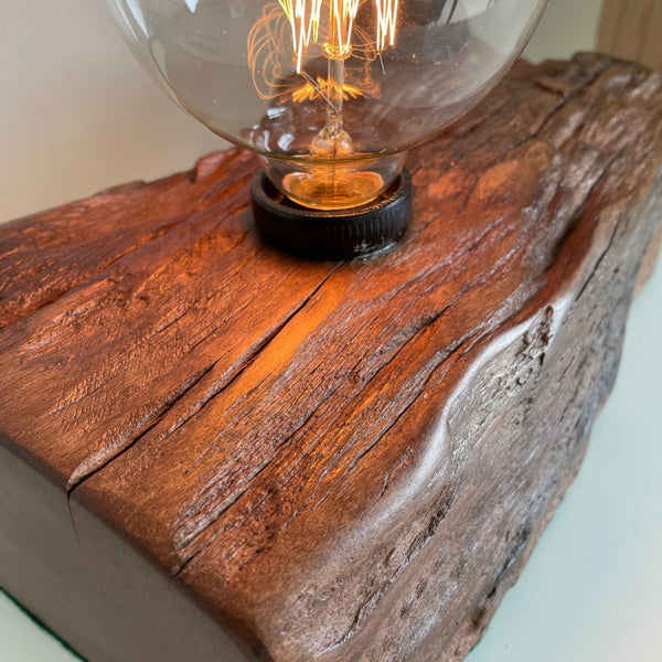 Shades at Grays Lighting Edison and Timber Table Lamp - Wharf series #82 Wooden Table Lamp |Unique | Handcrafted from 100 year old wharf timber handcrafted lighting made in new zealand